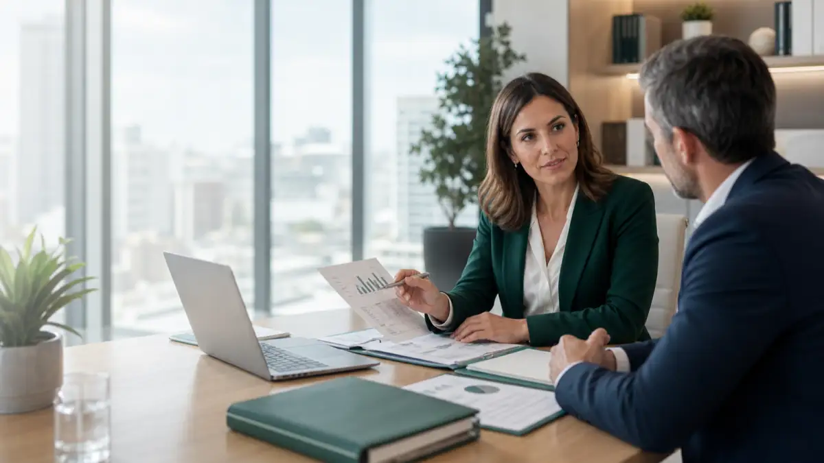 Consultoria contabilística em reunião com cliente